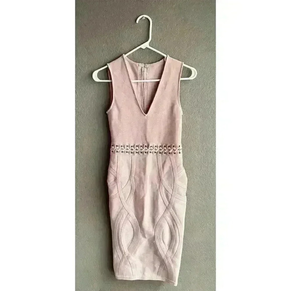 Unbranded Dresses & Skirts - Peachy Pink Bandage V Neck Low Stretch Bodycon Dress Size Small